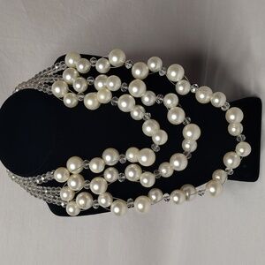 Faux Pearl and Crystal Bead Necklace